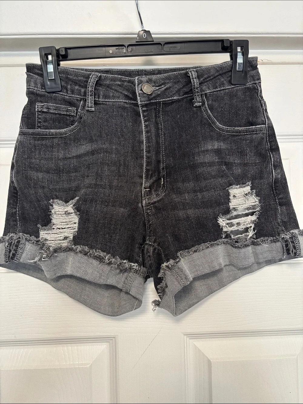 Distressed Black/gray denim shorts